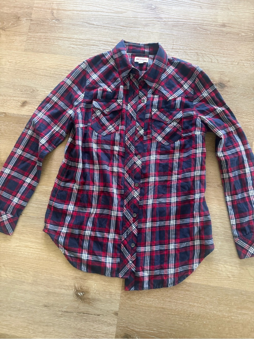 True Religion Red and Navy Plaid Button-Down Shirt